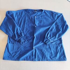 Salus Scrubs Shirt Adult XL Blue Long Sleeve Button Up Pockets